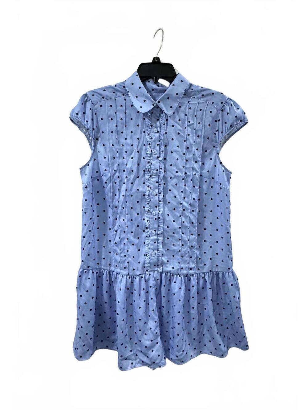NWT Anthropologie Maeve Blue Polka Dot Cap-Sleeve Button Front Romper Siz Medium - Picture 2 of 9